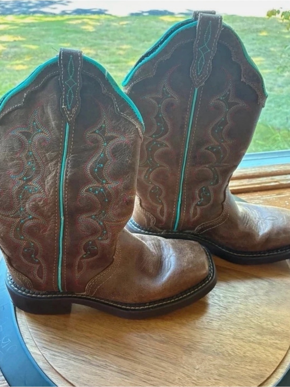 Justin Gypsy Raya Brown Leather Women’s Western Boots with Turquoise 6.5 b